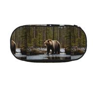 White Bear Brown Bear Print Unisex Pencil Case Pouch - Compact Design for Pencils, Small Items - Double-Headed Zipper