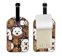 White Bear Brown Bear Printed PU Leather Bag Tag, Personalized Baggage Label, Privacy Flap ID Shield, for Vacation