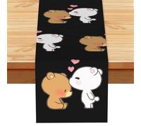 White bear brown bear Printed Table Runner, Farmhouse Spring Floral Decor, Autumn Fall Harvest Dining Scarf