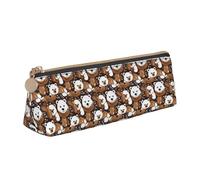 White Bear Brown Bear Printing Triangular Leather Pencil Case with Zipper Pen Pouchfor Boys Girls Pupil for Work and School