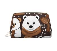 White Bear Brown Bear Toiletry Cosmetics Bag, Portable Travel Cosmetic Makeup Bag,PVC Leather,with Compartments