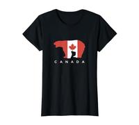 White Bear Canada Countries Canadian Flag Maple Leaf Value Graphic T-Shirt, Women, Black, S