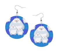 White Bear Family Prints Leather round earrings Pendant Stylish and beautiful Lightweight Dangle for Women Girls