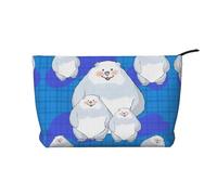 White Bear Family Women's corduroy cosmetic bag, portable zipper hand-held wallet, suitable for travel and daily storage of cosmetics,
