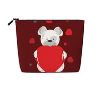 White Bear Love Valentine's Day Large Capacity Travel Makeup Bag, Makeup Bag for Women, Waterproof Single-Ply Imitation Hemp Portable Zipper Cosmetic Bag, Travel Essentials Toiletry Bag