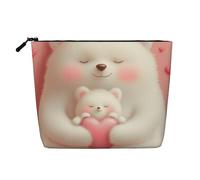 White Bear Loves Valentine's Day Large Capacity Travel Makeup Bag, Makeup Bag for Women, Waterproof Single-Ply Imitation Hemp Portable Zipper Cosmetic Bag, Travel Essentials Toiletry Bag