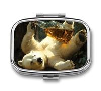 White Bear Lying Drinking Whiskey Travel Pill Organizer with Mirror