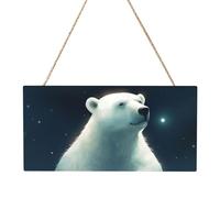 White Bear Rectangular MDF Wood Plaque Wall Art with Full Print and Hanging Rope for Home Wall Decor, Farmhouse Sign for Door, Window or Wall (Multiple Sizes)