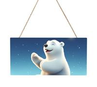 White Bear Rectangular MDF Wood Plaque Wall Art with Full Print and Hanging Rope for Home Wall Decor, Farmhouse Sign for Door, Window or Wall (Multiple Sizes)