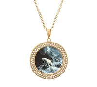 White Bears in The Wilder Fashion Necklace Chain Round Graphic Pendant with Diamond Jewellery Golden-style