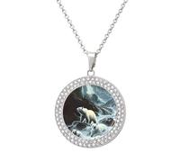 White Bears in The Wilder Fashion Necklace Chain Round Graphic Pendant with Diamond Jewellery Silver-style