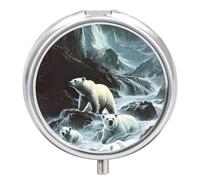 White Bears in The Wilder Round Pill Box Organiser 3 Compartment Portable Medicine Case