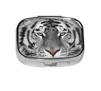 White Beautiful Tiger Print,Meta Pill Box 2 Compartment Medicine Case,Portable Organizer