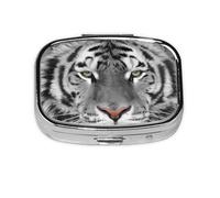 White Beautiful Tiger Print,Meta Pill Box 2 Compartment Medicine Case,Portable Organizer,Rectangle Meta Portable Organizer Pill Box 2342 Compartment Medicine Case