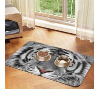 White Beautiful Tiger Print,Waterproof Pet Feeding Mat,PU Leather Placemats for Cat Dog Water Bowl,Food Mats,40x60cm