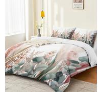 White Bedding Set,Microfibre Soft Surrealism Bohemian Style Leaves Printed Duvet Cover with Matching Pillowcase - Polyester Reversible Print Quilt Covers 220 x 230 cm