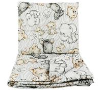 White Bedding Set with Grey Striped Savannah Jungle Zoo Animals 100% Cotton Duvet Cover and Pillowcase Set for Baby Cot Bed 60x120cm, Perfect for Cribs Prams Moses Baskets