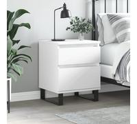 White Bedside Cabinets Engineered Wooden Metal 40x35x50 cm Nightstands Set 2pc