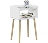 White Bedside Table Nightstand Tall Wooden Side Table With Pinewood Legs And Shelf Small Modern Storage Stand H60Xl40Xw30Cm