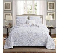 White Bedspread Throw Cotton Quilted Embroidered Coverlet Bedding Set 3-Pieces Double Air Conditioning Quilt/Bed Cover 2 Pillowcases (50x70cm) King:250cmx270cm (Queen:230cmx250cm)