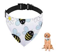 White Bees and Daisies Dog Bandana With Adjustable Strap D Ring Dog Neckerchief Pet Bibs Triangle Cat Scarf Accessories Puppy Dogs Cats Decor Machine Washable
