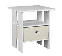 (White, Beige ) 2 Tier Wooden Table Bedside Nightstand 1 Drawer