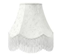 White Bell Fringe Lamp Shade - 1 Pack, 6" x 13" x 10.6"(Spider) Floral Patterned Scalloped Trim Lampshade, Victorian Fabric Replacement Lamp Shade for Table Lamp, Easy Assembly