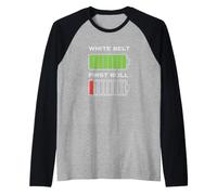 White Belt First Roll BJJ Funny Battery Humor Raglan Baseball Tee