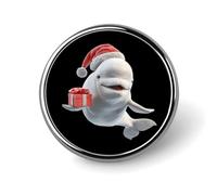White Beluga Whale Christmas Round Lapel Pin Button Brooch Tie Badge Elegant Hat Clothing Jewelry Accessories