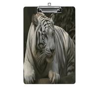 White Bengal Tiger Clipboard Colorful Sturdy Acrylic Clipboard Decorative Clip Board with Metal Clip Cute Plastic Clipboards A4 for Nurses Office（Standard Size 8.5" X 12.5"）