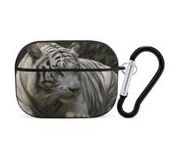 White Bengal Tiger Earbuds Organizer Shockproof Protective Airpods Pro Cover with Carabiner Clip Anti Fall Carrying Earphone Case Cover for Airpods Pro 2nd Generation Black