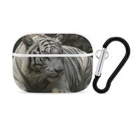 White Bengal Tiger Earbuds Organizer Shockproof Protective Airpods Pro Cover with Carabiner Clip Anti Fall Carrying Earphone Case Cover for Airpods Pro 2nd Generation White
