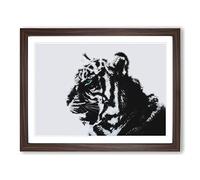 White Bengal Tiger In Abstract Modern Art Framed Wall Art Print, Ready to Hang Picture for Living Room Bedroom Home Office Décor, Walnut A2 (64 x 46 cm)