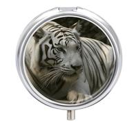 White Bengal Tiger Pill Box Mini Pill Case Pocket Pill Case for Men Travel Pill Box Cute Pill Organizer 3 Compartment Medicine Pill Organizer Pill Container Pill Holder