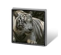White Bengal Tiger Square Lapel Pin Women's Novelty Buttons & Pins Metal Badge Cute Brooch Pin Retro Pinback Badge Fashion Bag Pins for Hat Backpacks Tie Suit Wedding Party Accessory