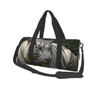 White Bengal Tiger Travel Duffle Bag Carry On Weekender Overnight Bag Sport Gym Bag for Women Men Foldable Travel Duffle Round Duffle Bag for Travel Sports Gym, Black, One Size