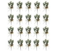 White Berry Stems Christmas Berries Picks Artificial Pine Branches for Xmas Flower Ornaments 20PCS,(1#)