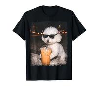 White Bichon Frise Drinking Iced Coffee in Sunglasses T-Shirt