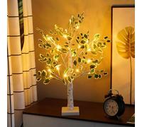 White Birch Table Tree Light,Christmas Light up Tree with Artificial Green Leaves and 24 Warm White LEDs for Fireplace Bedroom Home Party Wedding Christmas Decor,Table Mini Bonsai Tree Lamp 23.6Inch