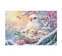 White Bird And Four Chicks in Snow Nest 1000-piece Jigsaw Puzzle Bundle Family Puzzle Lovers Brain Training Mindful Activity Spring Recycled Cardboard 1000 PCS