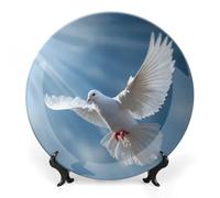 White Bird Dove Holy Spirit Personalized Bone China Decorative Plate Ceramic Decorative Plates with Display Stand for Home Office Decor
