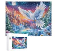 White Bird Soaring Over Snowy Castle 500 Piece Jigsaw Puzzle for Family Indoor Activity Cooperative Challenge Gift for Holidays 500 PCS