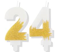 White Birthday Candle, Gold Number 24 Candles for Cake, Gold White 24th Birthday Cake Topper, White Gold Candle Cake Toppers for Boys Girls Birthday Cake Decorations, Wedding Anniversary Supplies