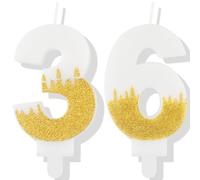 White Birthday Candle, Gold Number 36 Candles for Cake, Gold White 36th Birthday Cake Topper, White Gold Candle Cake Toppers for Women Men Birthday Cake Decorations, Wedding Anniversary Supplies