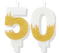 White Birthday Candle, Gold Number 50 Candles for Cake, Gold White 50th Birthday Cake Topper, White Gold Candle Cake Toppers for Women Men Birthday Cake Decorations, Wedding Anniversary Supplies
