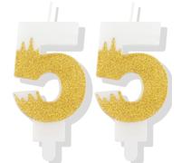 White Birthday Candle, Gold Number 55 Candles for Cake, Gold White 55th Birthday Cake Topper, White Gold Candle Cake Toppers for Women Men Birthday Cake Decorations, Wedding Anniversary Supplies