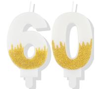 White Birthday Candle, Gold Number 60 Candles for Cake, Gold White 60th Birthday Cake Topper, White Gold Candle Cake Toppers for Women Men Birthday Cake Decorations, Wedding Anniversary Supplies