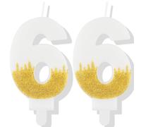 White Birthday Candle, Gold Number 66 Candles for Cake, Gold White 66th Birthday Cake Topper, White Gold Candle Cake Toppers for Women Men Birthday Cake Decorations, Wedding Anniversary Supplies