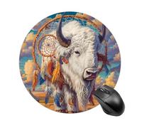 White Bison Dreamcatchers Round Mouse Pad Waterproof Mousepadswith Non-Slip Rubber for Laptop Games Homework Office