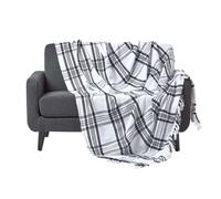 Tartan Check Sofa and Bed Throw Homescapes White 225cm x 255cm